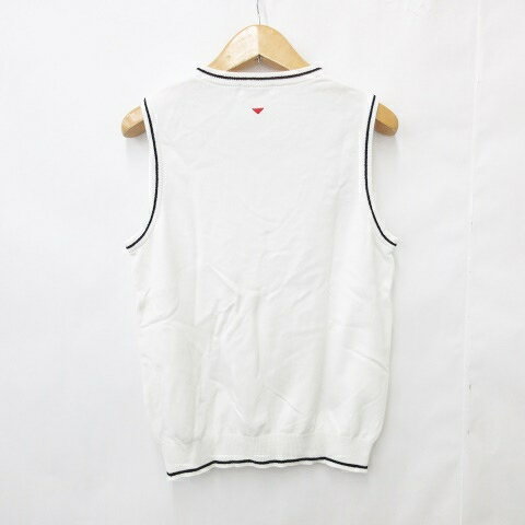 【中古】アンパスィ and per se ゴルフ ニット ベスト Vネック 白 紺 赤 ホワイト ネイビー レッド M メンズ 【ベクトル 古着】 250825