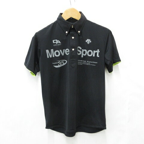 【中古】デサント DESCENTE ポロシャツ ゴルフ スポーツウェア トレーニング 半袖 ボタンダウン ロゴ プリント 吸汗速乾 黒 ブラック L メンズ 【ベクトル 古着】 250917