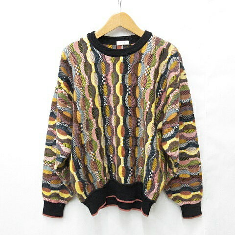 【中古】ミズノ MIZUNO Axy ニット セーター ゴルフ 総柄 クルーネック ウール マルチカラー ブラック イエロー ピンク ブラウン ネイビー 黒 黄 茶 L メンズ 【ベクトル 古着】 251019