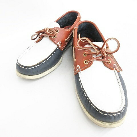 【中古】セダークレスト CEDAR CREST デッキシューズ スリッポン レザー ホワイト ブラウン ネイビー 白 茶 紺 S メンズ 【ベクトル 古着】 2...