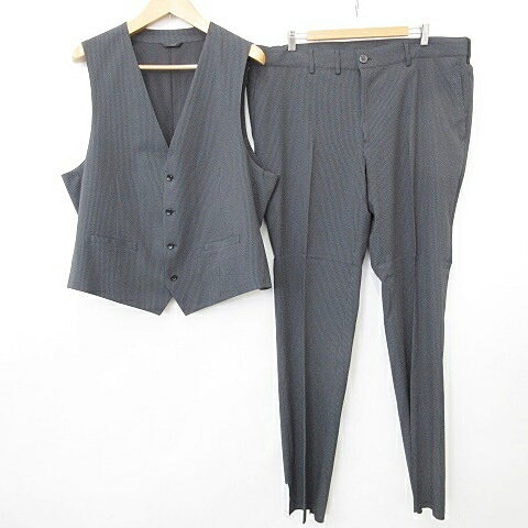 【中古】未使用品 セットアップ ベスト スラックス Vネック 前開き ストレート 脇ゴム ストライプ 裏メ..