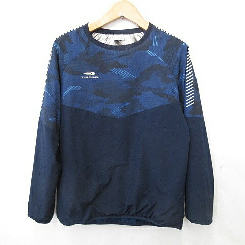 【中古】ティゴラ TIGORA スポーツウエア サッカー フットサル ピステシャツ 長袖 丸首 切替 別布 プリント ストレッチ 蓄熱 防寒 紺 ネイビー M ...