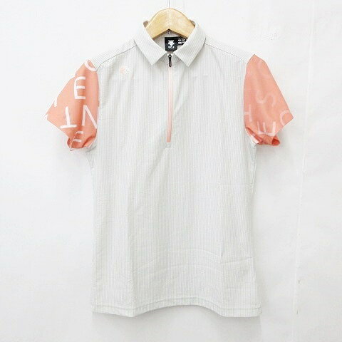 【中古】デサント DESCENTE GOLF ゴルフ スポーツウエア シャツ ポロシャツ 半袖 ハーフジップ 吸水速乾 ベージュ グレージュ オレンジ L メンズ 【ベクトル 古着】 260711