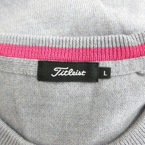 ブランド古着ベクトルプレミアム店の【中古】タイトリスト TITLEIST ニット セーター ゴルフ スポーツウェア 長袖 丸首 千鳥柄 チェック柄 ウール グレー 黒 ブラック L レディース 【ベクトル 古着】 260805｜アングル3