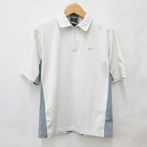 【中古】ナイキゴルフ NIKE GOLF スポーツウエア シャツ ポロシャツ 半袖 ハーフジップ 白 グレー ホワイト M メンズ 【ベクトル 古着】 260917