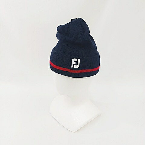 【中古】未使用品 フットジョイ FootJoy ゴルフ 帽子 ニット帽 ニットキャップ ロゴ 刺繍 ライン ネイビー レッド 紺 赤 FR メンズ 【ベクトル 古着】 261001