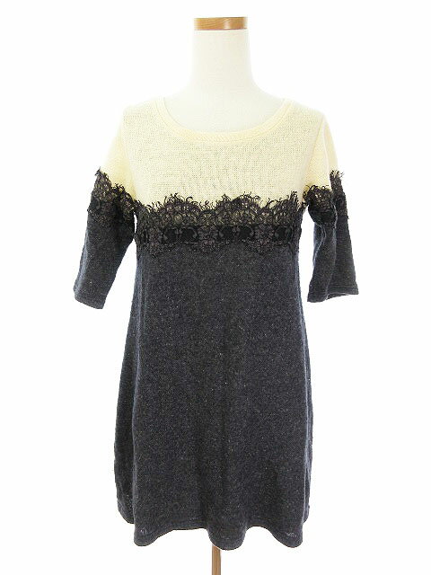 【中古】マーキュリーデュオ MERCURYDUO ワンピース ニット ミニ 五分袖 レース ウール混 F チャコールグレー aan レディース 【ベクト..