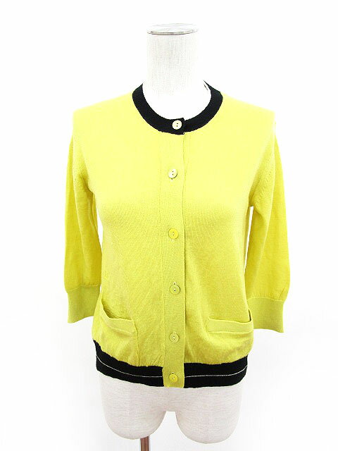 【中古】ローレンスドリジェ LAURENCE DOLIGE カーディガン 長袖 ライン 刺繍 ウール 1 黄 イエロー /☆y レディース 【ベクトル 古着】 180412 ブランド古着ベクトルプレミアム店