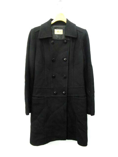 【中古】ラピスビームス LAPIS BEAMS コート ロング ダブル ウール混 黒 /NT ● レディース 【ベクトル 古着】 180302 ブランド古着ベクトルプレミアム店