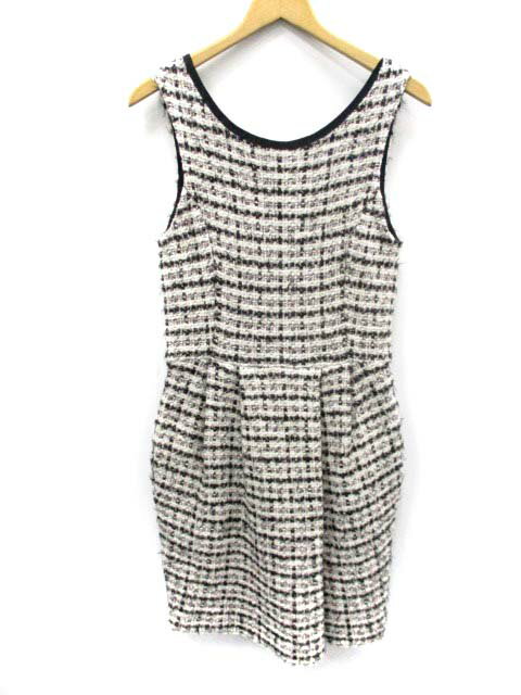 【中古】リッチミー Riccimie ワンピース ノースリーブ ツィード タイト ひざ丈 S 黒 /DH11 ● ■AC レディース 【ベクトル 古着】 180430 ブランド古着ベクトルプレミアム店