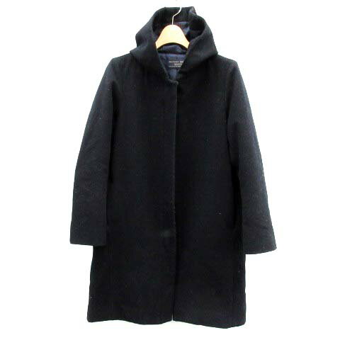 【中古】アーバンリサーチ ドアーズ URBAN RESEARCH DOORS ロングコート ジップアップ フード ウール 0 紺 /DH30 ●D レディース 【ベクトル 古着】 190125 ブランド古着ベクトルプレミアム店