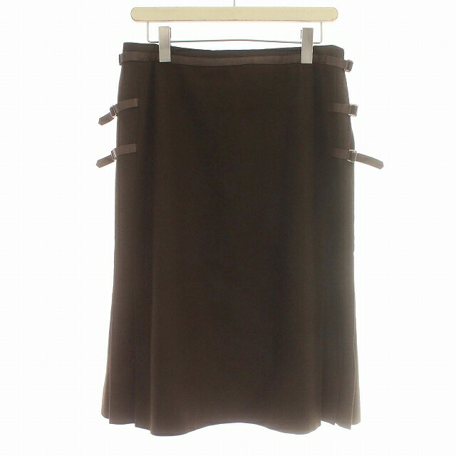 【中古】レリアン Leilian スカート ウール カシミヤ混 ひざ丈 ベルト 大きめサイズ 13 L 茶 ブラウン /☆G レディース 【ベクトル 古着】 241128