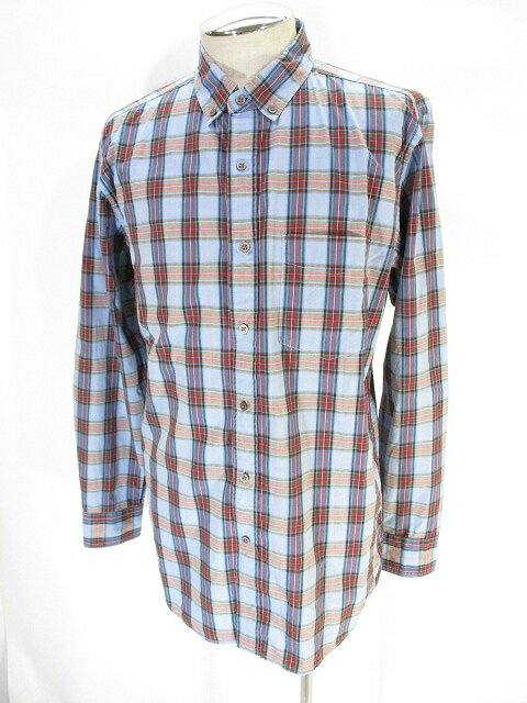 【中古】ユニクロ UNIQLO ボタンダウン シャツ 長袖 チェック柄 水色 ライトブルー L メンズ 【ベクトル 古着】 190928 ベクトルプレミアム店