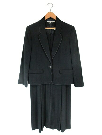 【中古】ソワールレーヴ SOIR REVE 東京ソワール ブラックフォーマル ジャケット ワンピース レイヤード風 長袖 膝丈 無地 礼服 サイズ15 QQQ レディース 【ベクトル 古着】 250705