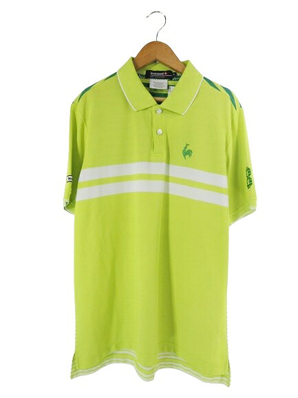 【中古】ルコックスポルティフ le coq sportif ポロシャツ 半袖 ロゴ 刺繍 ボーダー サイズM ライトグ..