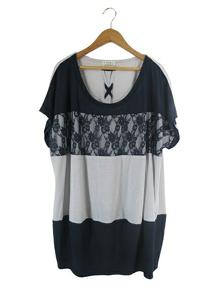 【中古】アクシーズファム axes femme ブラウス 半袖 レース 花 刺繍 サイズM グレー ネイビー QQQ レディース 【ベクトル 古着】 250706