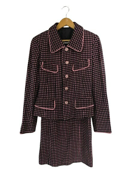 【中古】ヒズミス HISMISS アンサンブル 2点セット ジャケット ワンピース ノースリーブ ひざ丈 総柄 黒 ピンク QQQ レディース 【ベクトル 古着】 250731