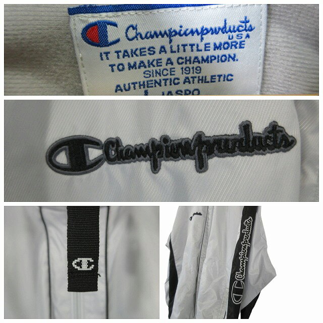 【中古】チャンピオン CHAMPION ジップアップ ウィンドブレーカー ロゴ 刺繍 CJ9244S サイズL シルバーカラー QQQ メンズ 【ベクトル 古着】 251017