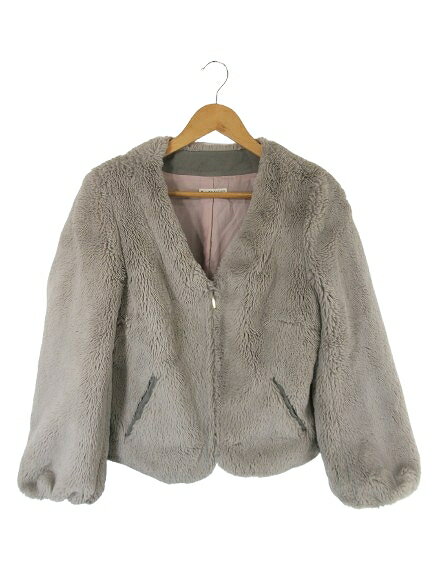 【中古】ウィルセレクション WILLSELECTION コート ジャケット ファー フェイク ボア ショート ジップアップ 無地 グレー サイズM QQQ レディース 【ベクトル 古着】 251114