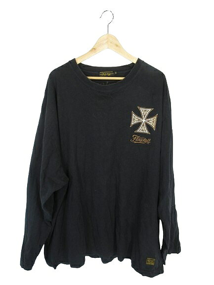 【中古】フラッグスタッフ FLAG STAFF プルオーバー Tシャツ ロンT 長袖 ロゴ 刺繍 ブラック サイズ5L QQQ メンズ 【ベクトル 古着】 260406