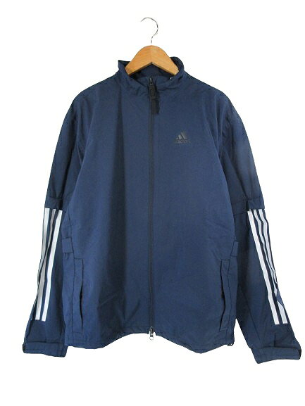【中古】アディダス adidas ウィンドブレーカー ジャケット 長袖 ジップアップ スポーツ ウェア ロゴ ワンポイント ネイビー サイズS QQQ メンズ 【ベクトル 古着】 260730
