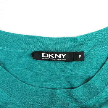 【中古】ダナキャランニューヨーク DKNY ニット ワンピース チュニック 半袖 ミニ丈 シルク 裾ボーダー柄 薄手 グリーン 黒 茶色 P レディース 【ベクトル 古着】 190715 ベクトルプレミアム店