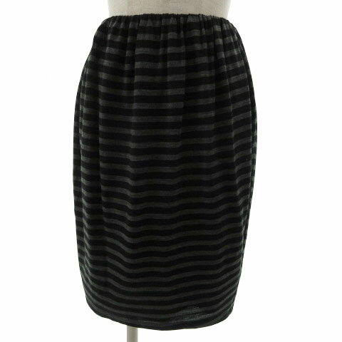 【中古】ノーリーズ Nolley's スカート タイト ひざ丈 ウエストゴム ボーダー ブラック 黒 グレー 36 レディース 【ベクトル 古着】 221104