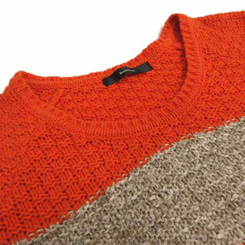 【中古】バナーバレット Banner Barrett ニット 長袖 かぎ編み コットン混 ミックス糸 ボーダー オレンジ ブラウン 茶 ベージュ 38 レディース 【ベクトル 古着】 230730