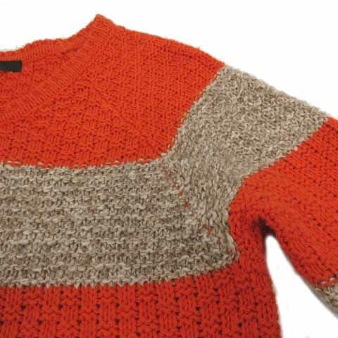 【中古】バナーバレット Banner Barrett ニット 長袖 かぎ編み コットン混 ミックス糸 ボーダー オレンジ ブラウン 茶 ベージュ 38 レディース 【ベクトル 古着】 230730