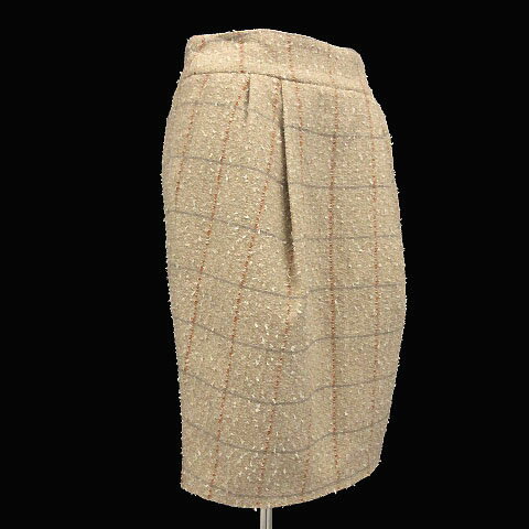 【中古】未使用品 カーネリアン carnelian スカート ひざ丈 ツイード 格子柄 ウール混 ベージュ M レディース 【ベクトル 古着】 181207 ブランド古着ベクトルプレミアム店 2