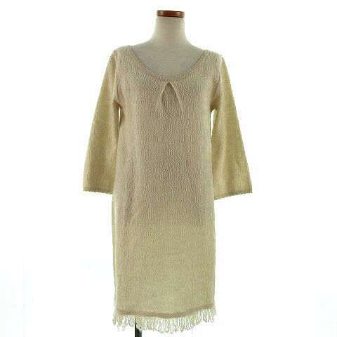 【中古】プロポーション ボディドレッシング PROPORTION BODY DRESSING チュニック 七分袖 フリンジ ラメ スカラップ オフ白 ゴールド FR レディース 【ベクトル 古着】 190121 ブランド古着ベクトルプレミアム店