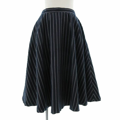 【中古】 ルクールブラン le.coeur blanc スカート ミディ丈 フレアー ストライプ ネイビー 紺 白 38 レディース 【ベクトル 古着】 190531