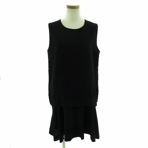 【中古】 ドゥドゥ DOU DOU ワンピース フォーマル ひざ丈 ノースリーブ フレアー ブラック 黒 F レディース 【ベクトル 古着】 190419