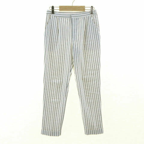 【中古】 フリーズフレーズ FREE'S PHRASE パンツ テーパード リネン混 ストライプ オフ白 黒 ブラック M レディース 【ベクトル 古着】 190512