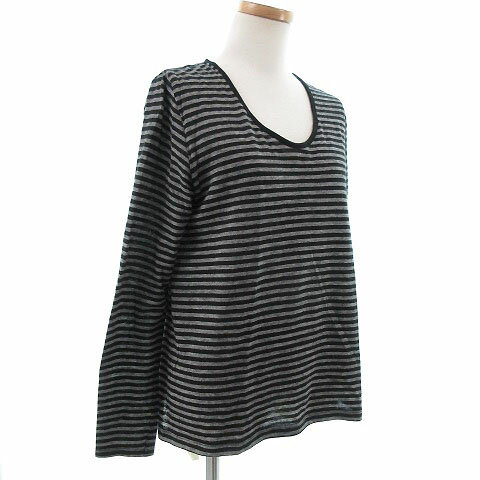 【中古】 エボニーアイボリー Ebonyivory ニット 長袖 ボーダー ウール混 グレー 黒 F レディース 【ベクトル 古着】 190601