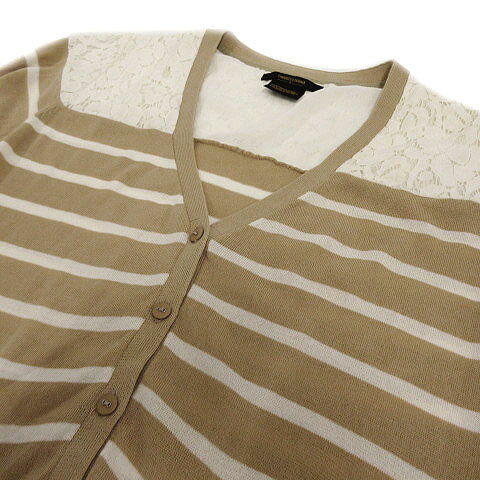 【中古】 トラッゾドンナ Torrazzo Donna カーディガン 七分袖 切替 レース ボーダー ベージュ ホワイト 白 レディース 【ベクトル 古着】 190607 vectorpremium-14487345 ブランド古着ベクトルプレミアム店 サンプル画像2