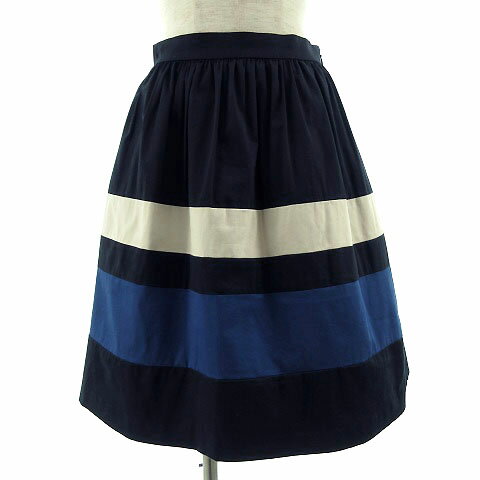 【中古】ラピスルーチェパービームス LAPIS LUCE PER BEAMS スカート ひざ丈 フレアー ネイビー 紺 ブルー 青 ベージュ 36 レディース 【ベクトル 古着】 191105 ベクトルプレミアム店