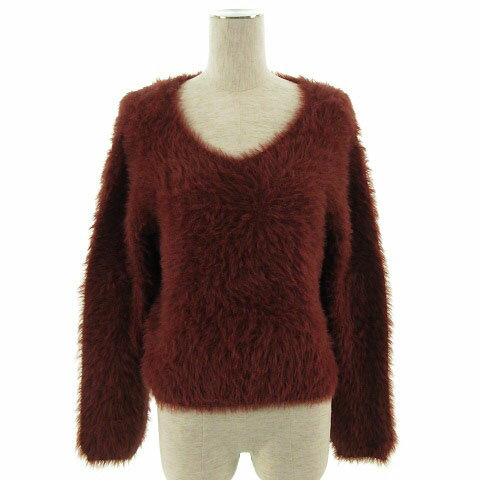 【中古】ケービーエフプラス KBF＋ アーバンリサーチ ニット 長袖 Vネック ウール混 もこもこ ブラウン..