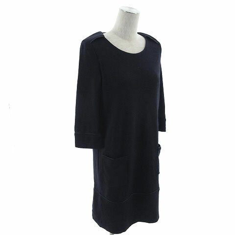 【中古】ボールジー BALLSEY トゥモローランド ワンピース ひざ丈 七分袖 ニット パイピング ウール混 ネイビー 紺 38 レディース 【ベクトル 古着】 200110 ベクトルプレミアム店