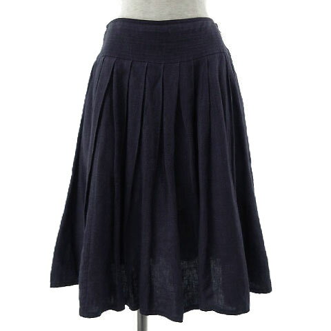 フレームワーク Framework スカート プリーツ ミモレ丈 フレアー リネン100% パープル系 ネイビーパープル 38 レディース  240610