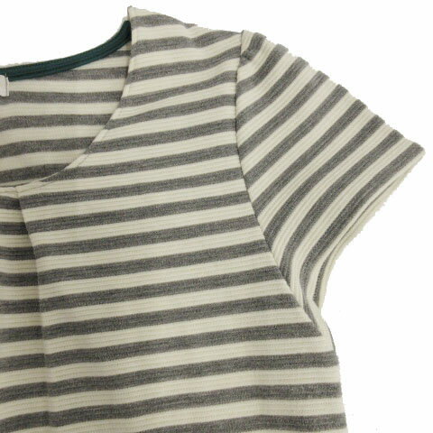 【中古】グローブ grove ワンピース ひざ丈 半袖 切替え ドッキング ボーダー オフ白 グレー グリーン 緑 M レディース 【ベクトル 古着】 200708 ベクトルプレミアム店