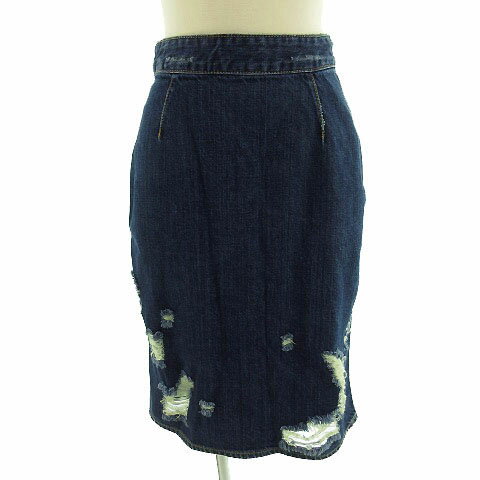 【中古】ムルーア MURUA スカート デニム ダメージ加工 ミディ丈 ブルー 青 XS レディース 【ベクトル 古着】 201001 ベクトルプレミアム店