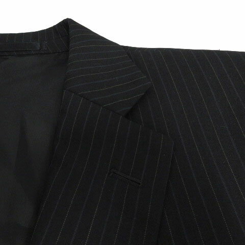 【中古】ロッチ ROCHI スーツ ジャケット テーラードカラー シングル 2B パンツ スラックス ウール混 ストライプ ブラック 黒 ネイビー 紺 グレー AB6 メンズ 【ベクトル 古着】 240725