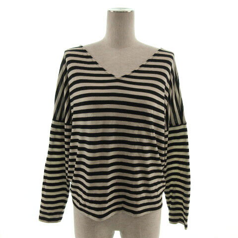 V-Neck - 【中古】アダムエロペ Adam et Rope' ニット 長袖 ドロップショルダー Vネック ウール ボーダー ブラック 黒 ベージュ F レディース 【ベクトル 古着】 211014