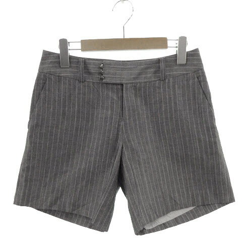 Linen, Hemp - 【中古】シップス SHIPS パンツ ショートパンツ ストレッチ リネン混 ドットストライプ グレー ホワイト 白 M レディース 【ベクトル 古着】 210301