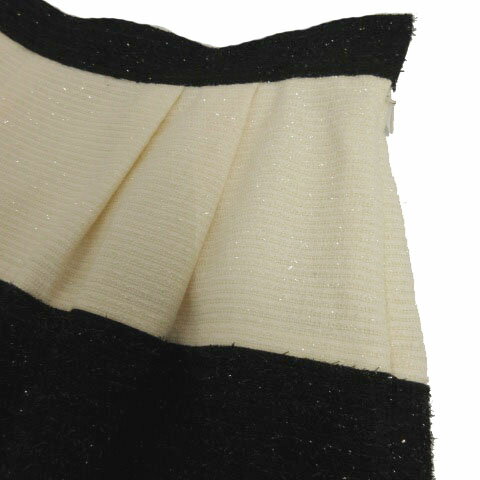 【中古】ペイトンプレイス PEYTON PLACE スカート ひざ丈 フレアー ラメ入り ボーダー アイボリー ブラック 黒 M レディース 【ベクトル 古着】 210508