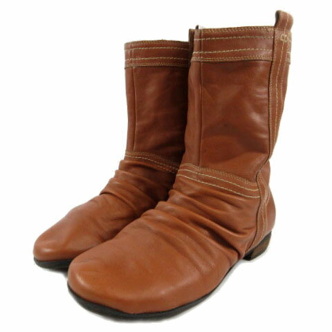 Short - 【中古】キスコ KISCO ブーツ ショートブーツ シワ加工 レザー ブラウン 茶 38 レディース 【ベクトル 古着】 240322