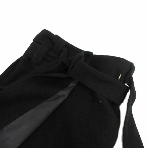 【中古】ハンアンスン Han ahn soon スカート ラップスカート ミディ丈 リボンベルト ウール 日本製 ブラック 黒 S レディース 【ベクトル 古着】 210721