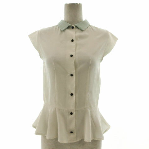 【中古】グリーンレーベルリラクシング ユナイテッドアローズ green label relaxing シャツ フレンチスリーブ フレア シンプル 配色 ライトベージュ ライトグリーン レディース 【ベクトル 古着】 220912