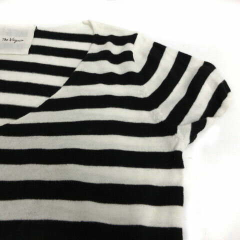 【中古】ザヴァージニア The Virgnia ニット 半袖 ボーダー Vネック コットン ブラック 黒 ホワイト 白 900 レディース 【ベクトル 古着】 211010